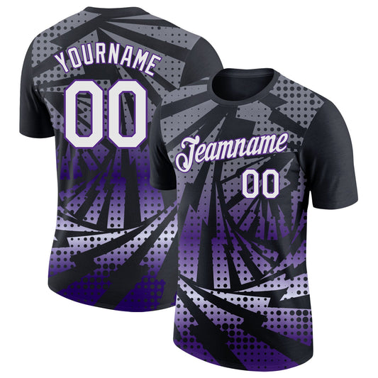 Custom Black White-Purple Lightning Gradient Dot Performance T-Shirt - Main View