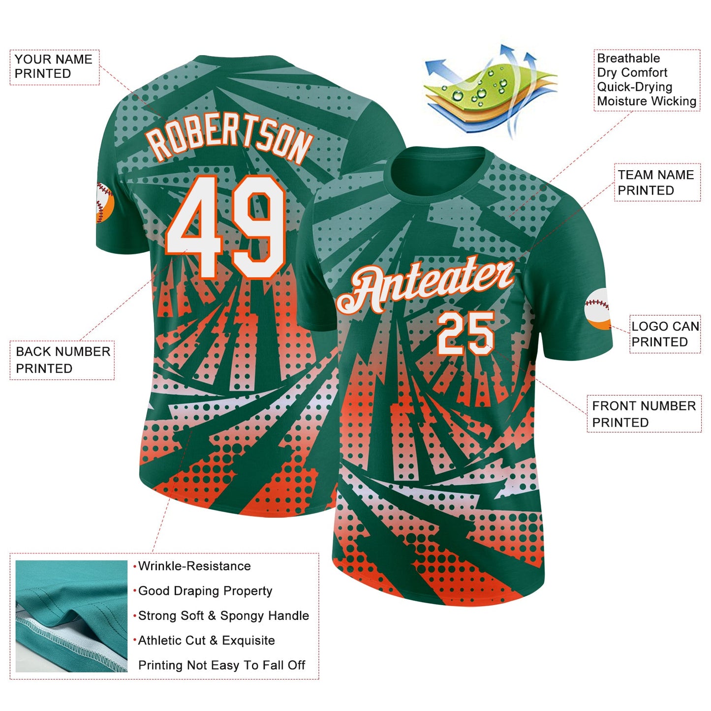Custom Kelly Green White-Orange Lightning Gradient Dot Performance T-Shirt view 2