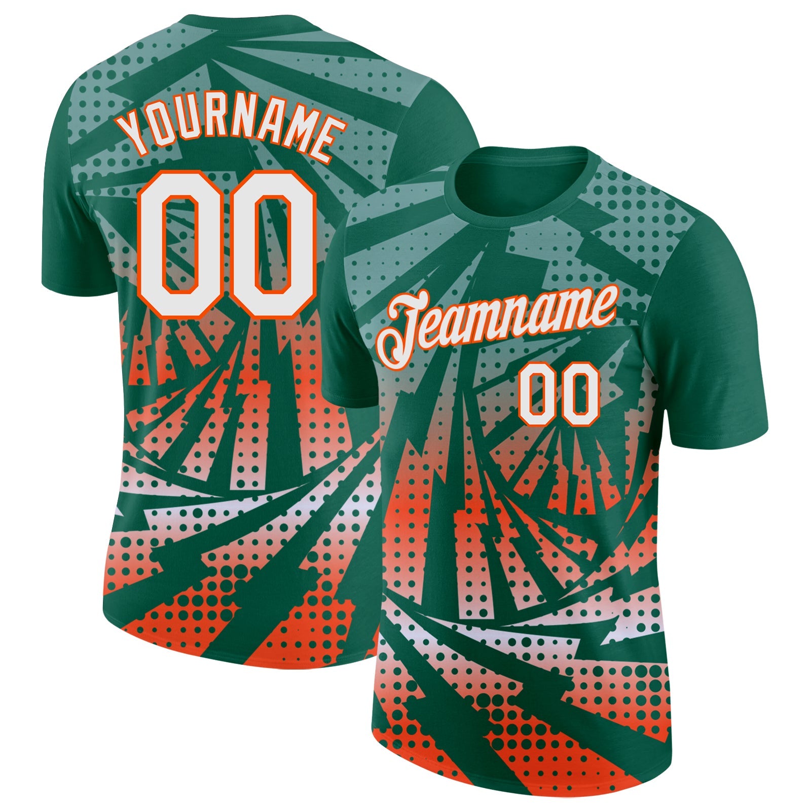 Custom Kelly Green White-Orange Lightning Gradient Dot Performance T-Shirt - Main View