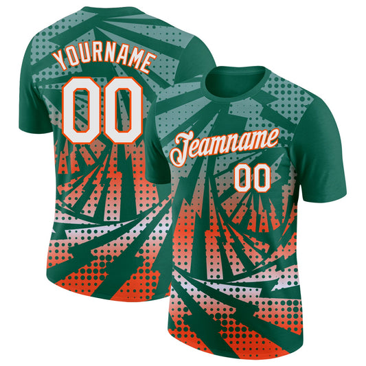 Custom Kelly Green White-Orange Lightning Gradient Dot Performance T-Shirt - Main View