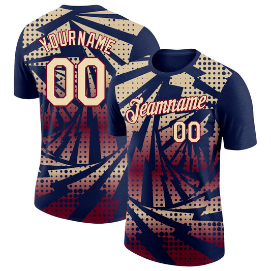 Custom Navy Cream-Maroon Lightning Gradient Dot Performance T-Shirt - Main View