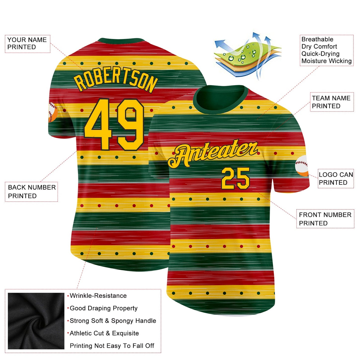 Custom Green Yellow-Black 3D Pattern Design Black History Month Performance T-Shirt view 2