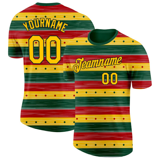 Custom Green Yellow-Black 3D Pattern Design Black History Month Performance T-Shirt - Main View