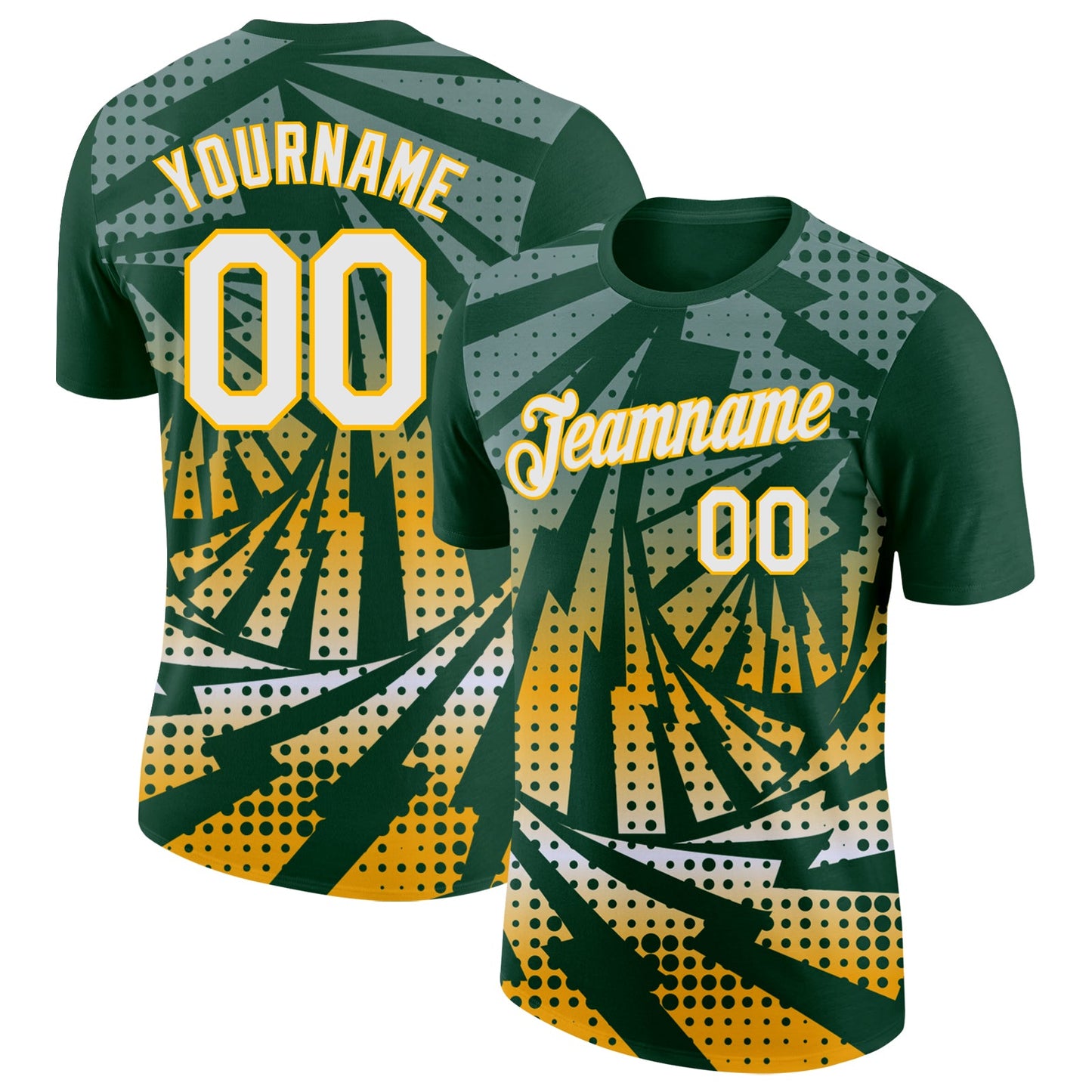 Custom Green White-Gold Lightning Gradient Dot Performance T-Shirt - Main View
