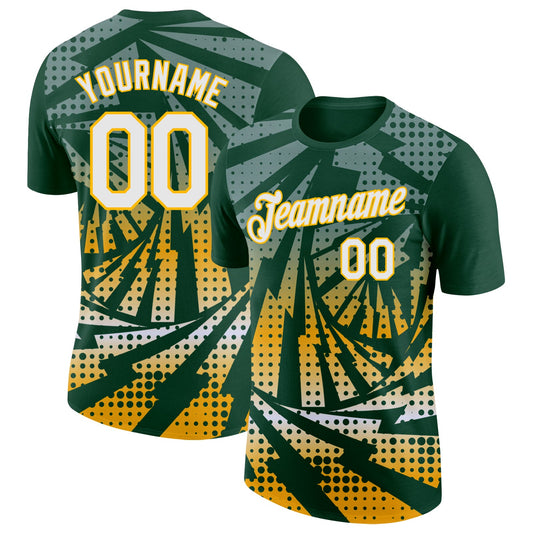 Custom Green White-Gold Lightning Gradient Dot Performance T-Shirt - Main View