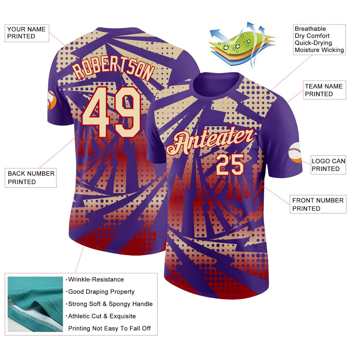 Custom Purple Cream-Red Lightning Gradient Dot Performance T-Shirt view 2