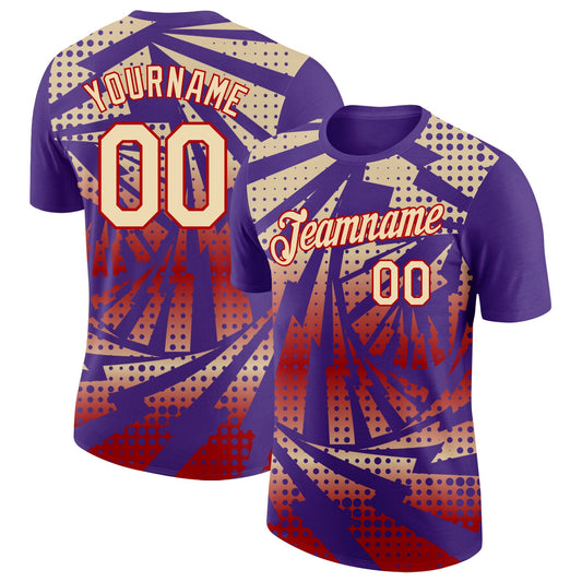 Custom Purple Cream-Red Lightning Gradient Dot Performance T-Shirt - Main View