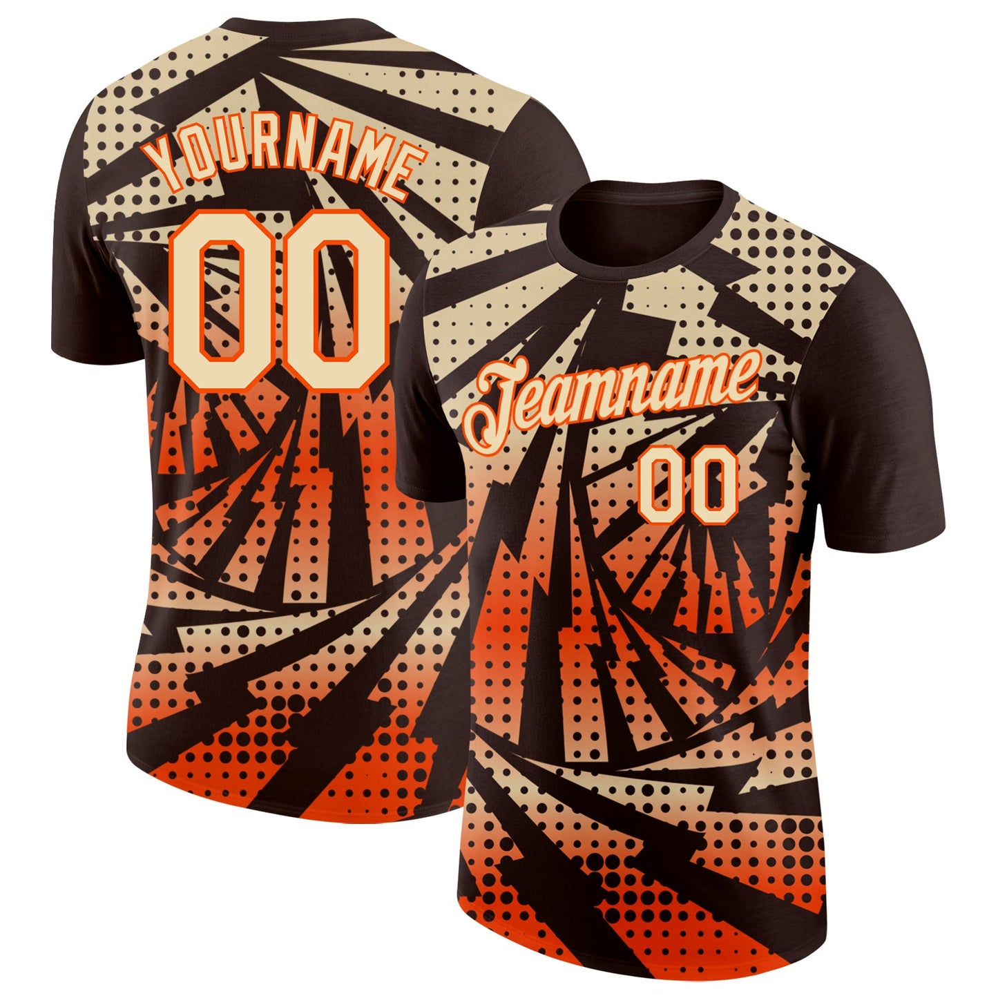 Custom Brown Cream-Orange Lightning Gradient Dot Performance T-Shirt - Main View