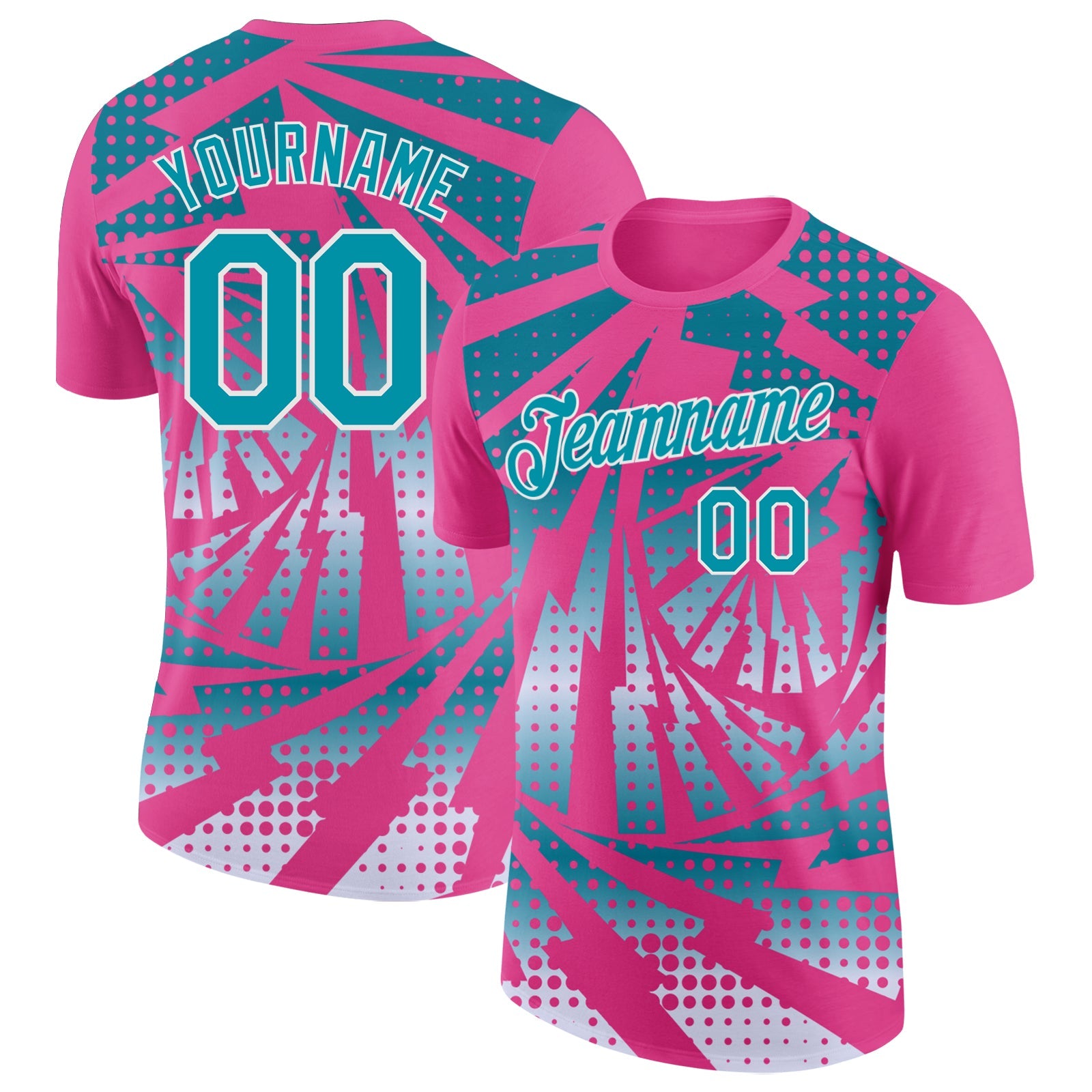 Custom Pink Teal-White Lightning Gradient Dot Performance T-Shirt - Main View
