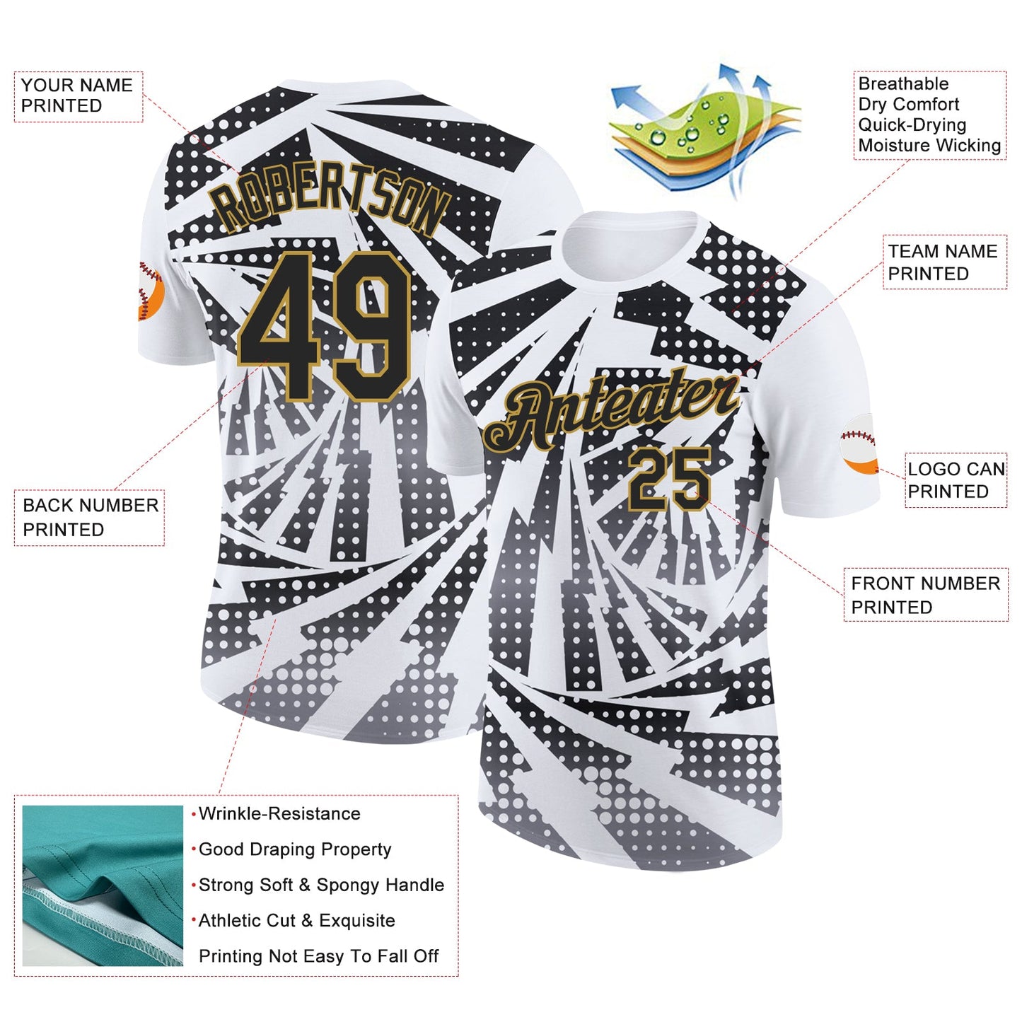 Custom White Black Gray-Old Gold Lightning Gradient Dot Performance T-Shirt view 2