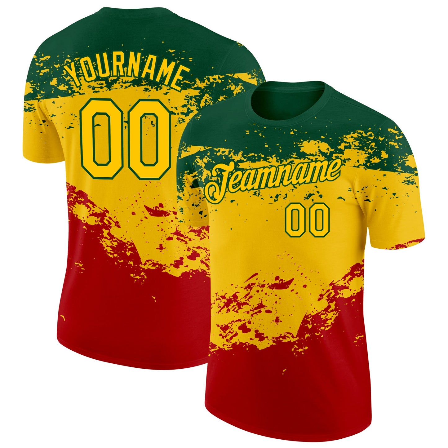 Custom Green Yellow-Red 3D Pattern Design Black History Month Performance T-Shirt - Main View