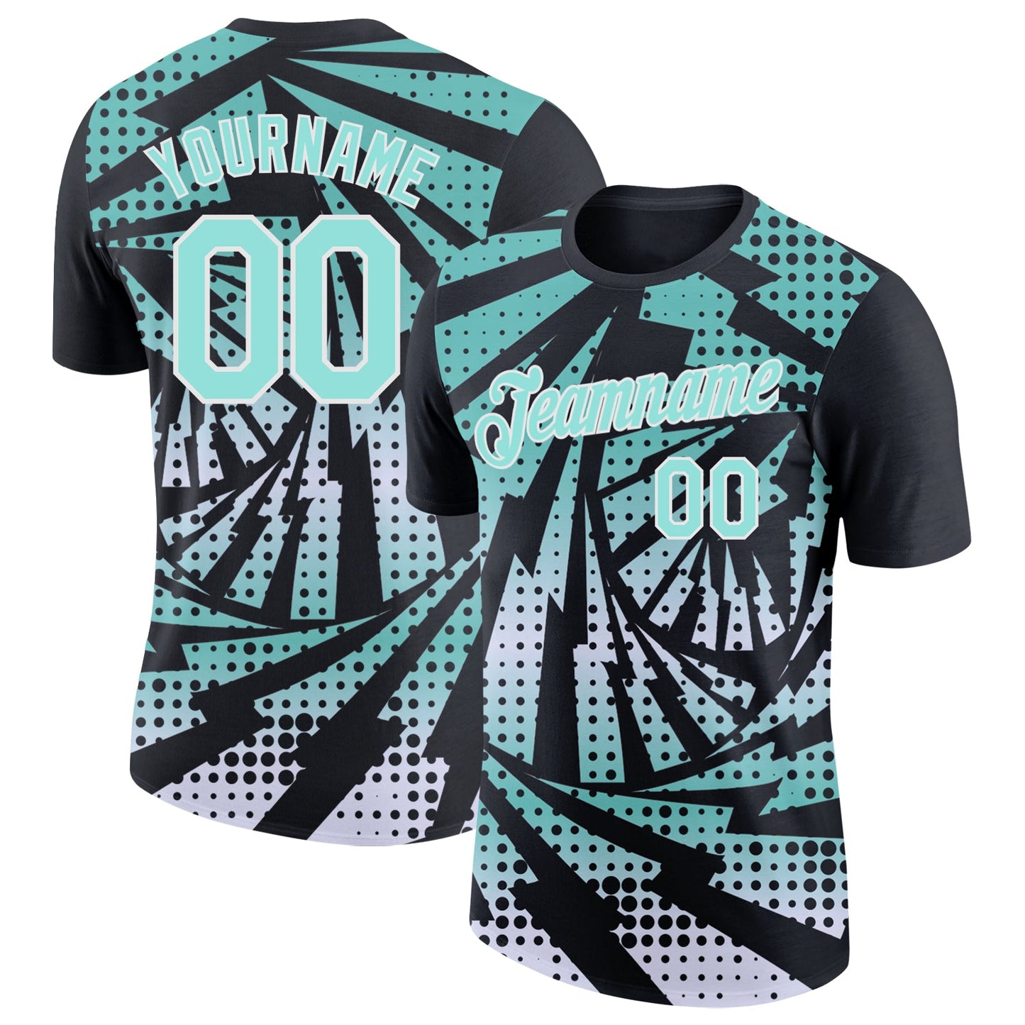 Custom Black Ice Blue-White Lightning Gradient Dot Performance T-Shirt - Main View