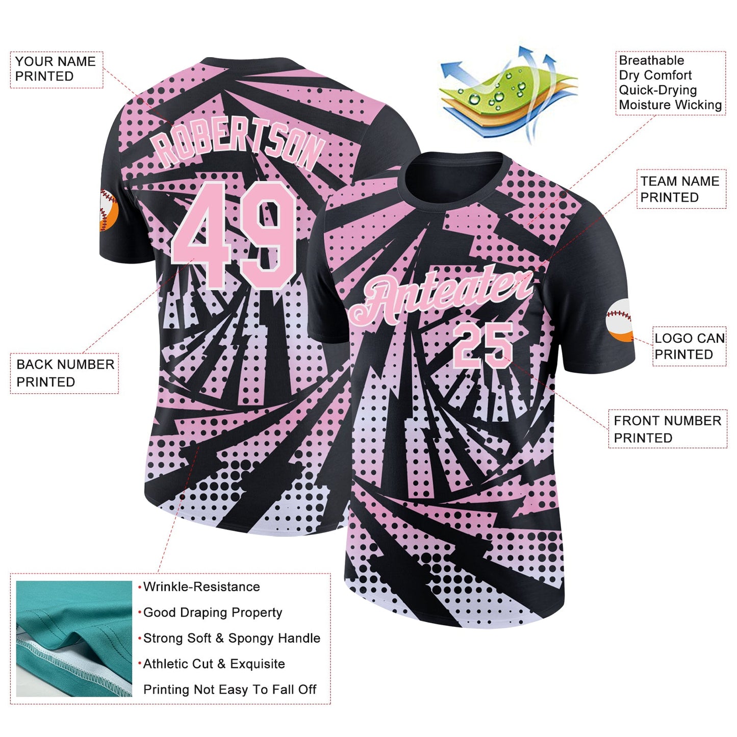 Custom Black Light Pink-White Lightning Gradient Dot Performance T-Shirt view 2