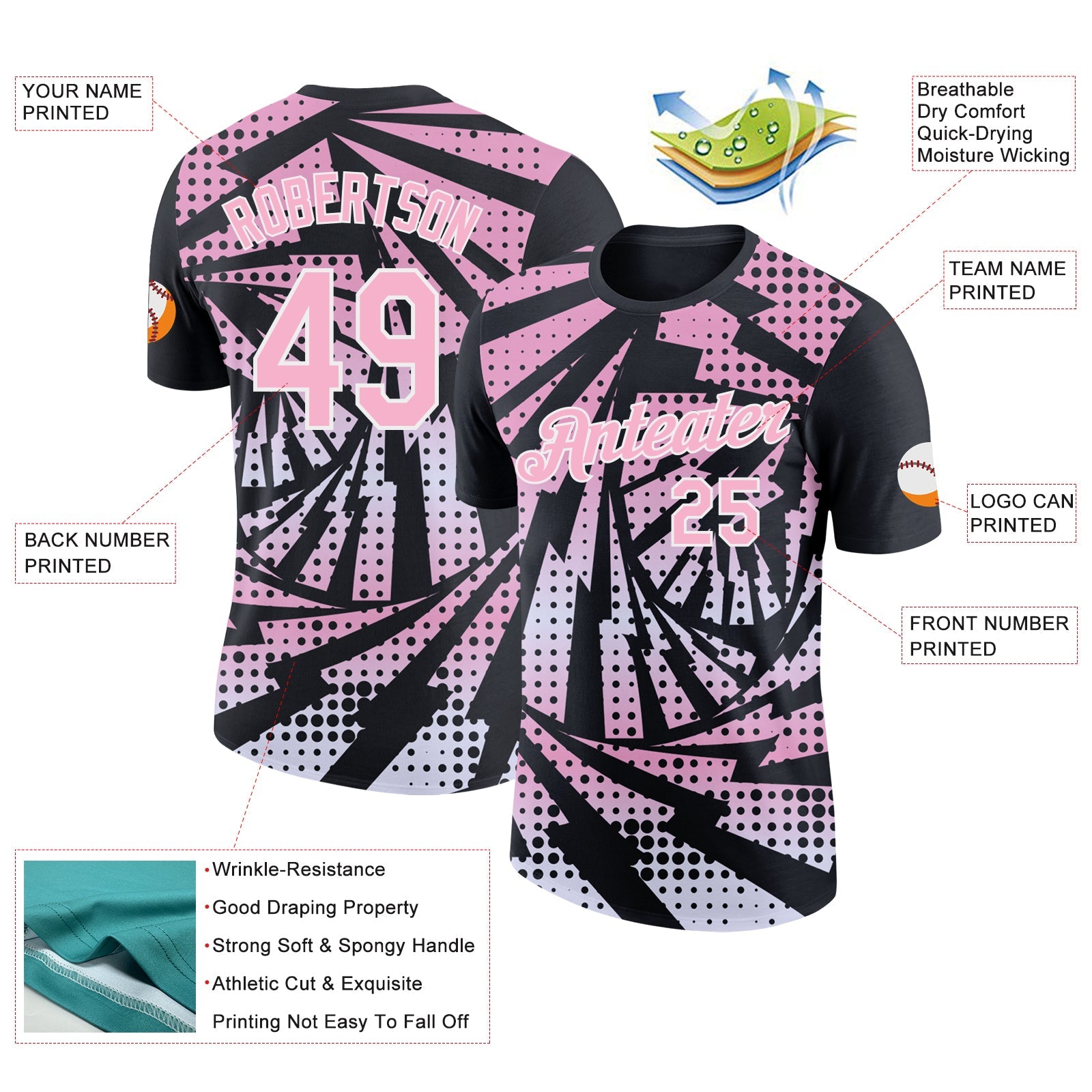 Custom Black Light Pink-White Lightning Gradient Dot Performance T-Shirt view 2