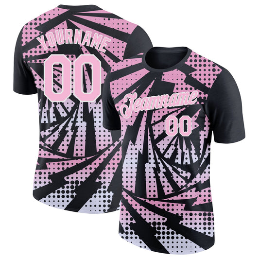 Custom Black Light Pink-White Lightning Gradient Dot Performance T-Shirt - Main View