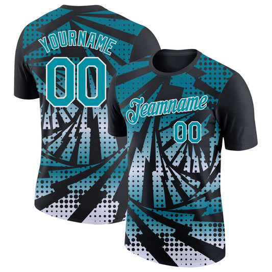 Custom Black Teal-White Lightning Gradient Dot Performance T-Shirt - Main View