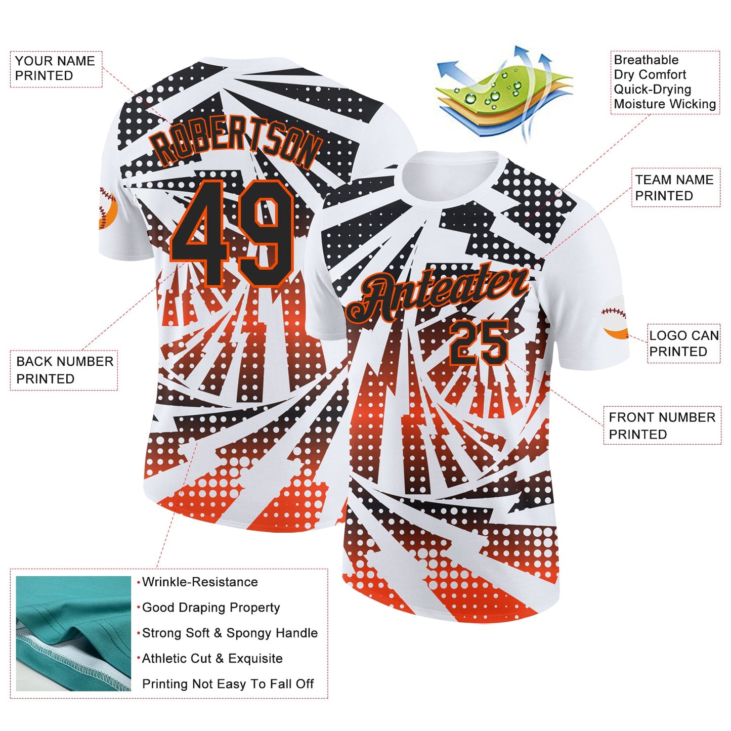 Custom White Black-Orange Lightning Gradient Dot Performance T-Shirt view 2