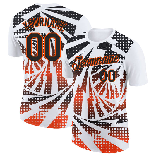 Custom White Black-Orange Lightning Gradient Dot Performance T-Shirt - Main View