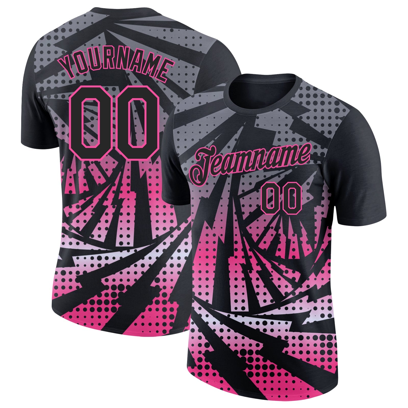 Custom Black White-Pink Lightning Gradient Dot Performance T-Shirt - Main View