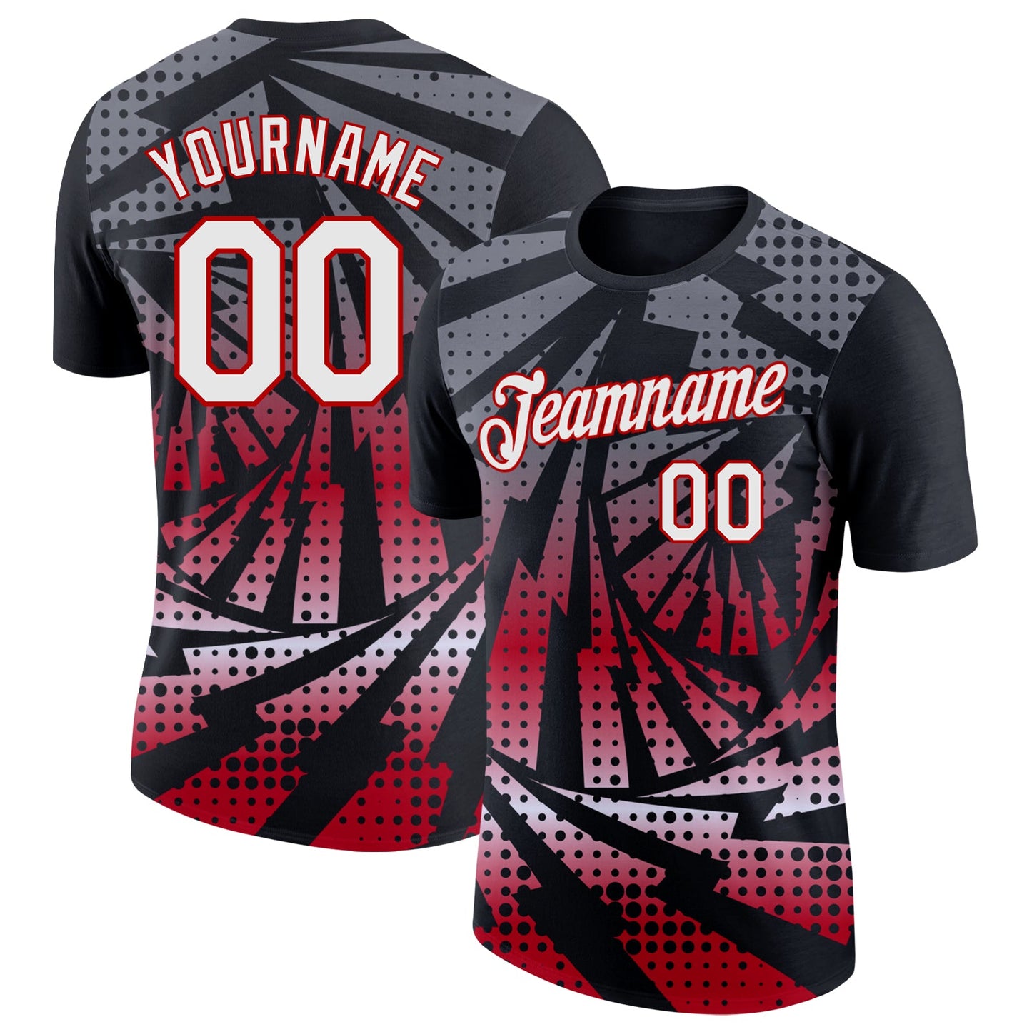 Custom Black White-Red Lightning Gradient Dot Performance T-Shirt - Main View