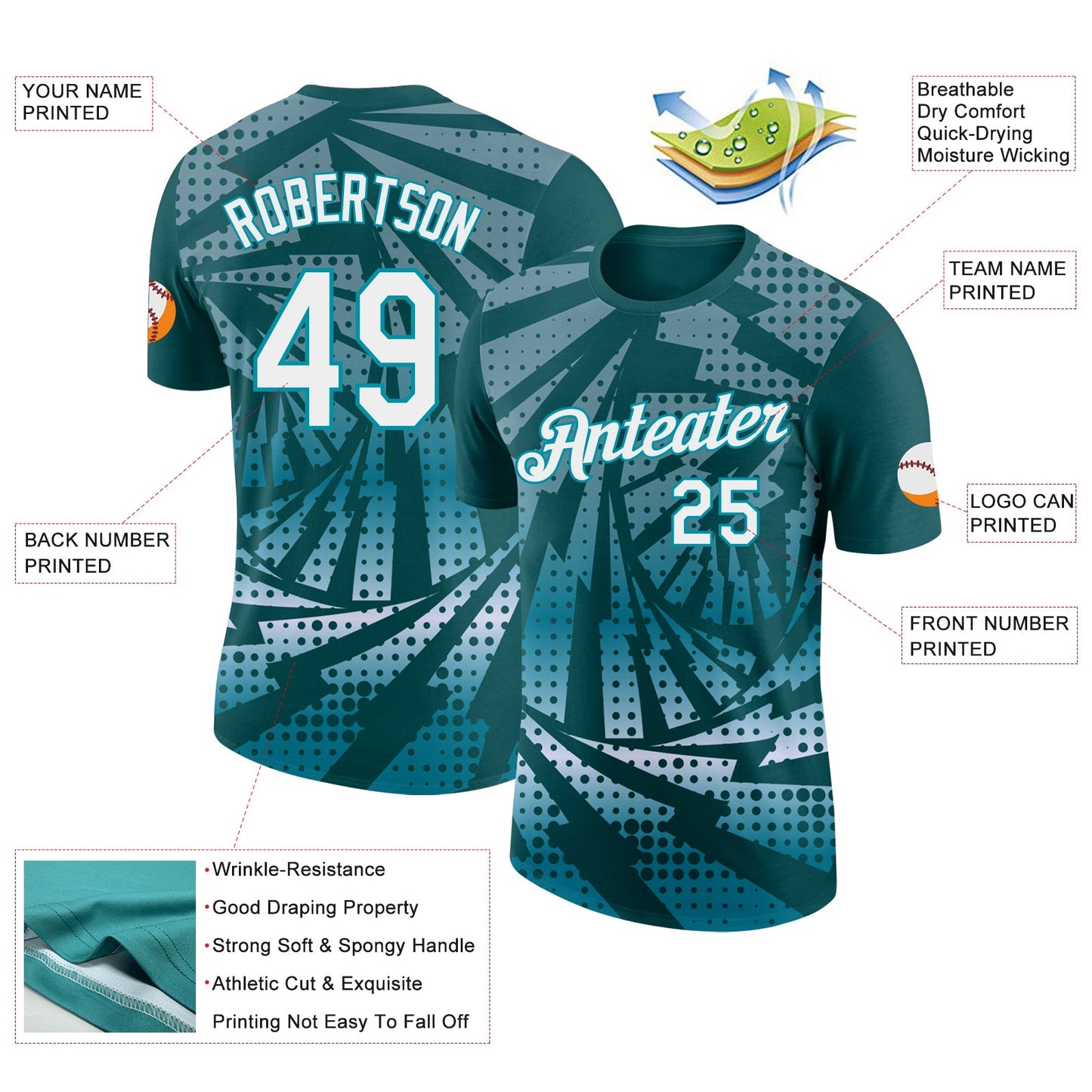 Custom Midnight Green White-Teal Lightning Gradient Dot Performance T-Shirt view 2