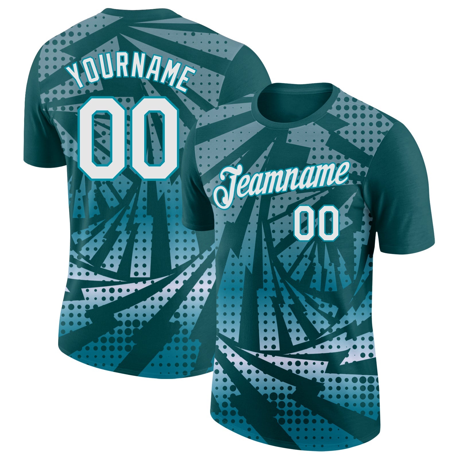 Custom Midnight Green White-Teal Lightning Gradient Dot Performance T-Shirt - Main View
