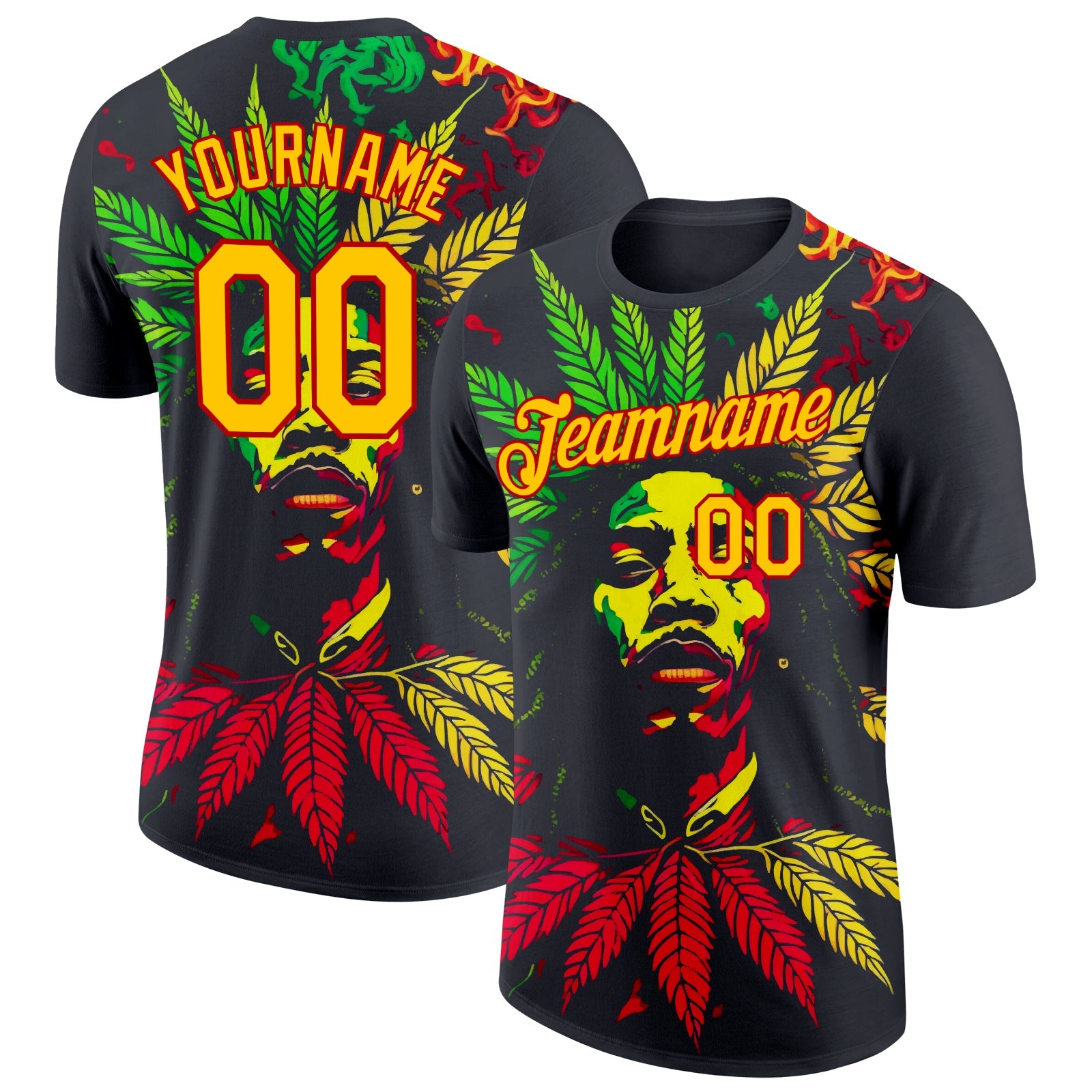 Custom Black Yellow-Red 3D Pattern Design Black History Month Performance T-Shirt - Main View
