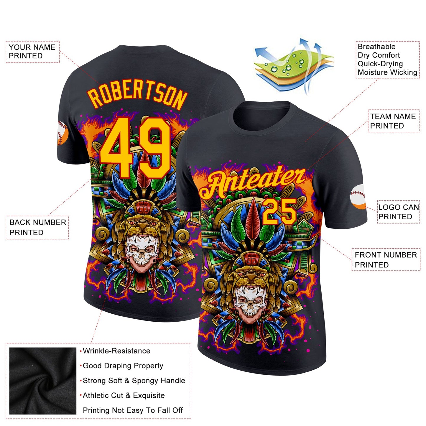 Custom Black Yellow-Red 3D Pattern Design Black History Month Performance T-Shirt view 2