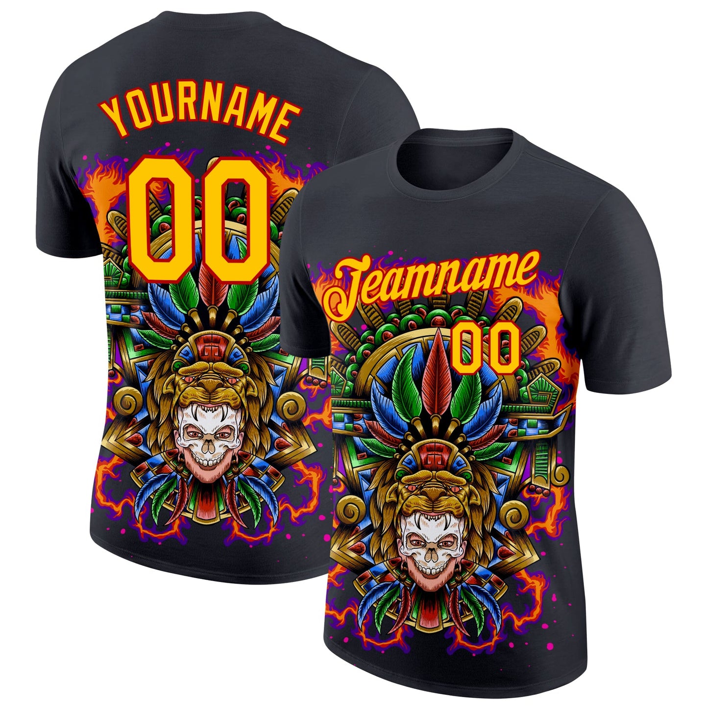 Custom Black Yellow-Red 3D Pattern Design Black History Month Performance T-Shirt - Main View