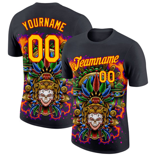 Custom Black Yellow-Red 3D Pattern Design Black History Month Performance T-Shirt - Main View