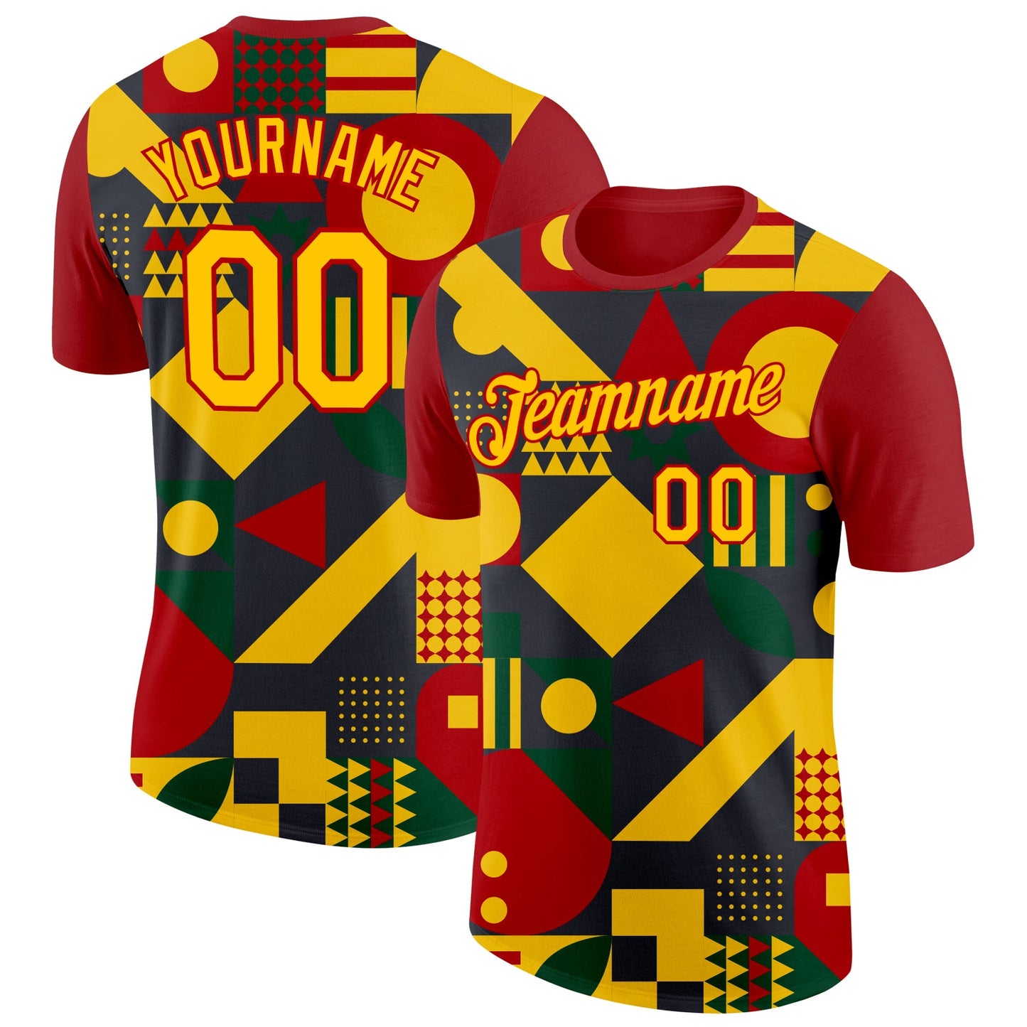 Custom Black Yellow-Red 3D Pattern Design Black History Month Performance T-Shirt - Main View
