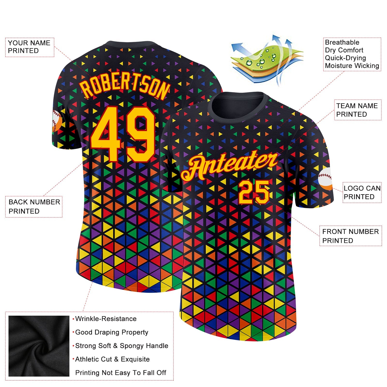Custom Black Yellow-Red 3D Pattern Design Black History Month Performance T-Shirt view 2