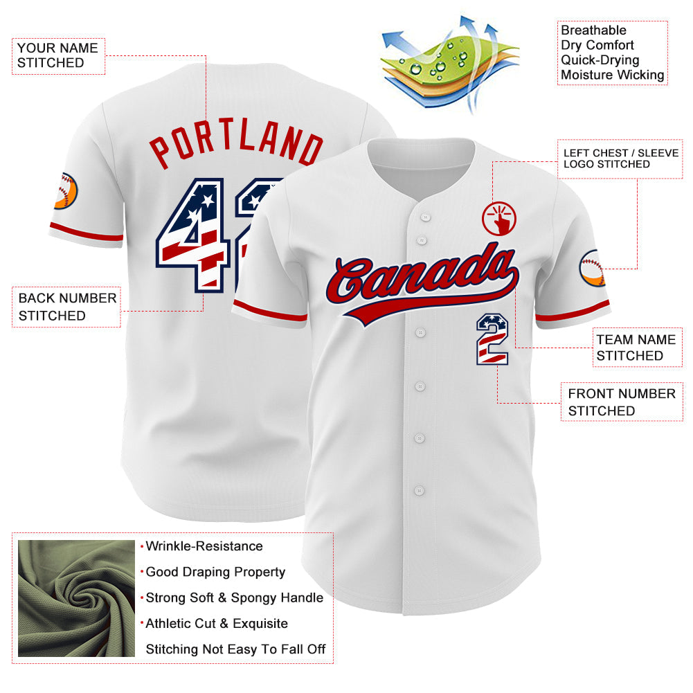 Custom White USA Flag Navy-Red Authentic Baseball Jersey view 3