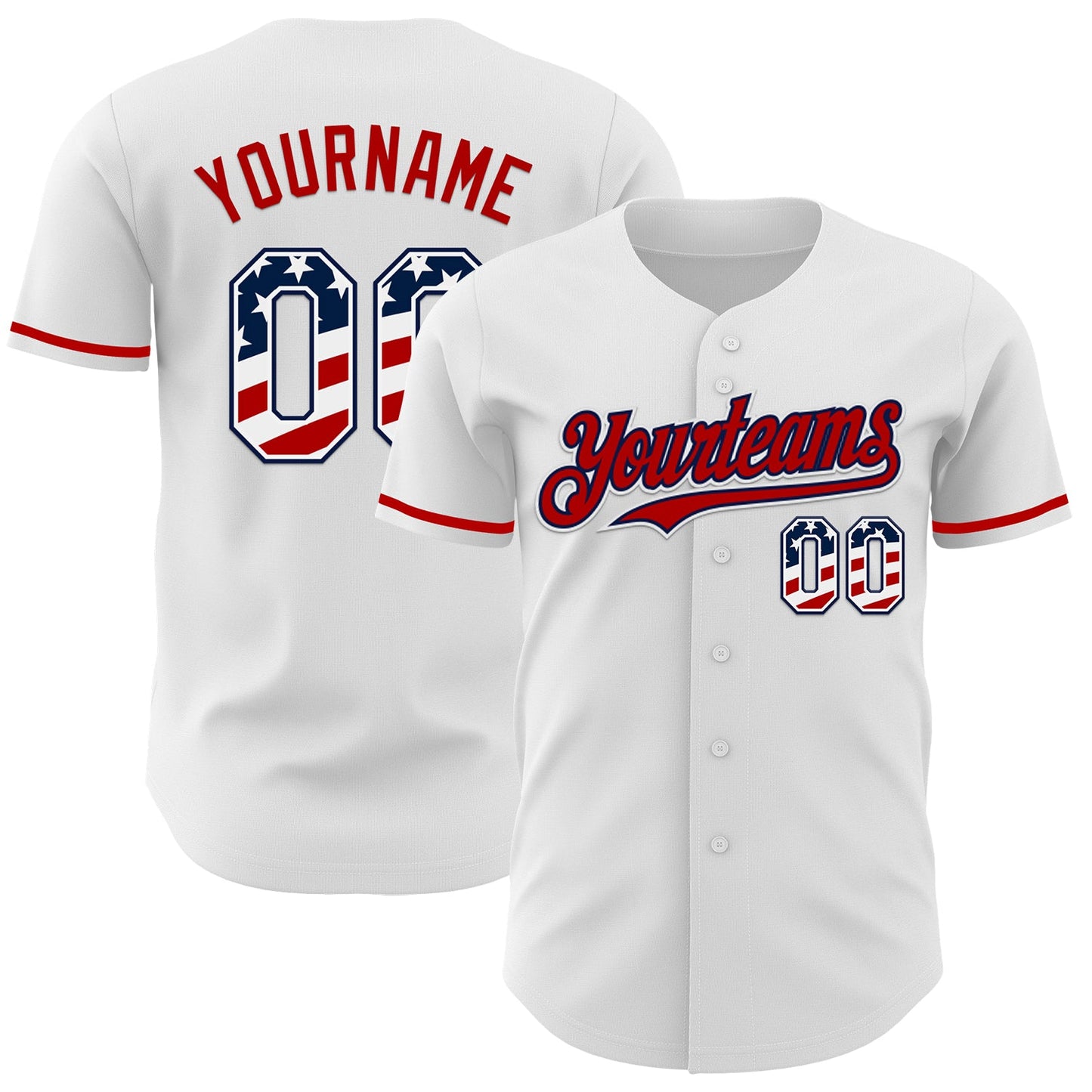 Custom White USA Flag Navy-Red Authentic Baseball Jersey - Main View