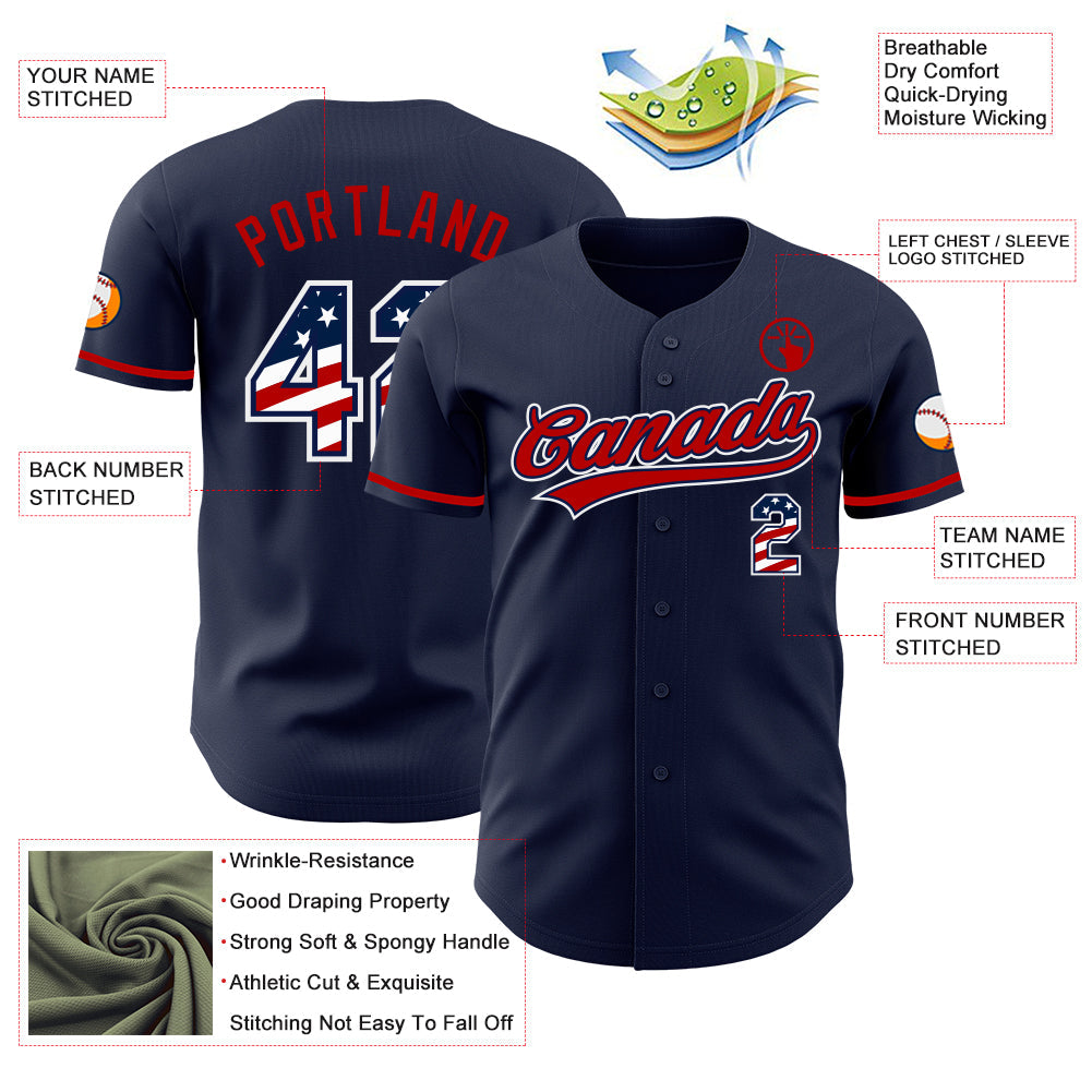 Custom Navy USA Flag White-Red Authentic Baseball Jersey view 3