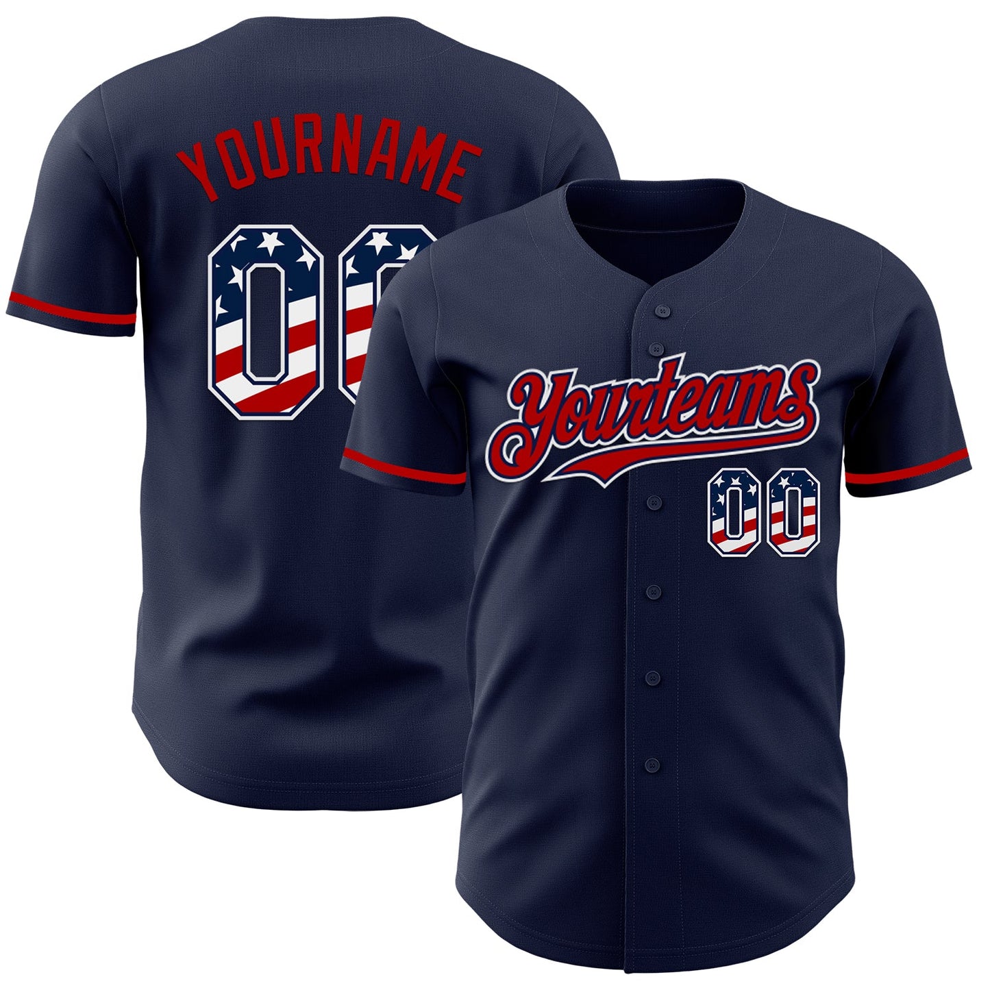 Custom Navy USA Flag White-Red Authentic Baseball Jersey - Main View
