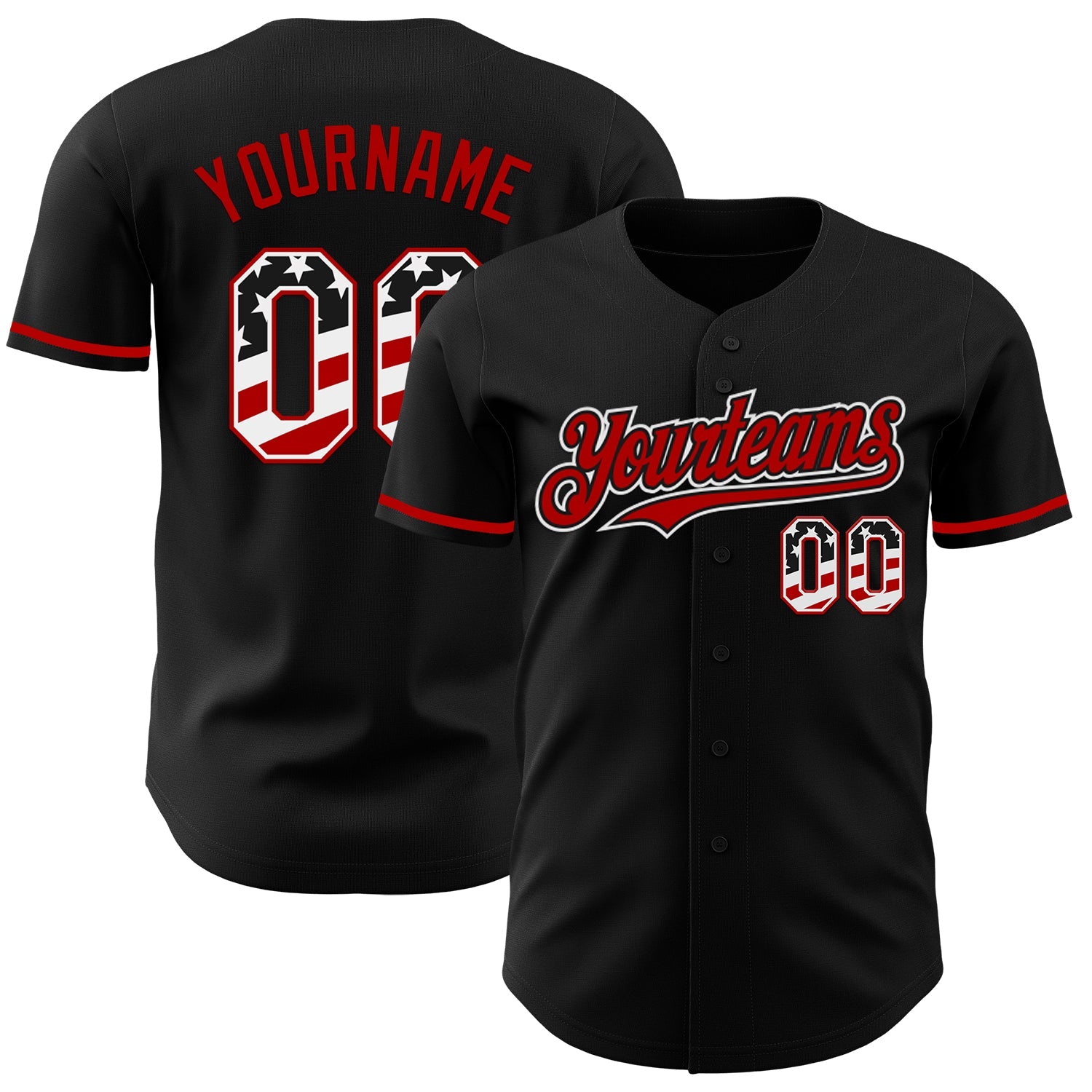 Custom Black USA Flag White-Red Authentic Baseball Jersey - Main View