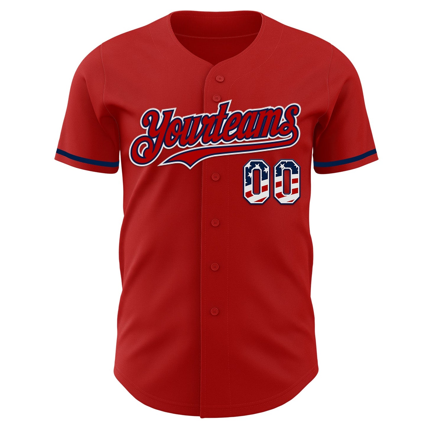 Custom Red USA Flag White-Navy Authentic Baseball Jersey view 2