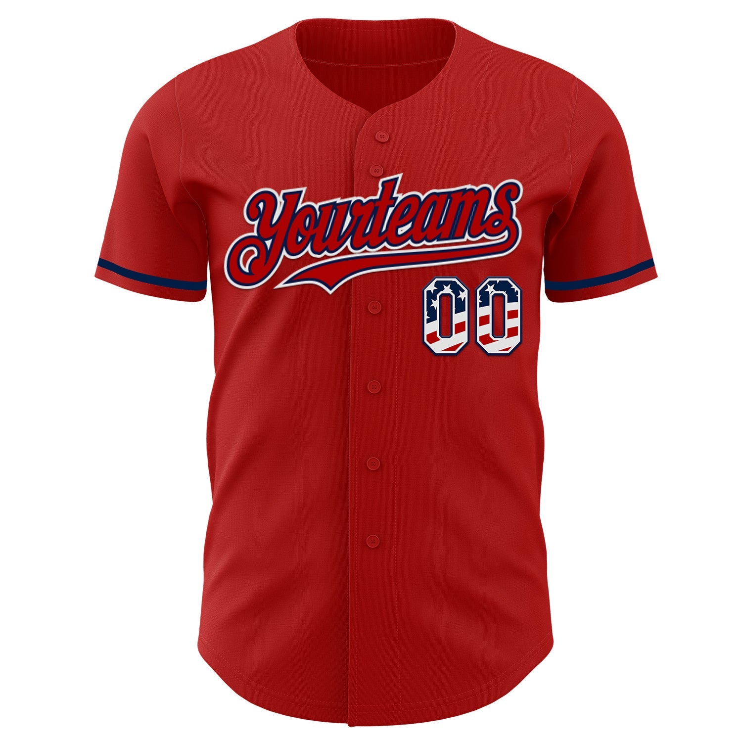 Custom Red USA Flag White-Navy Authentic Baseball Jersey view 2