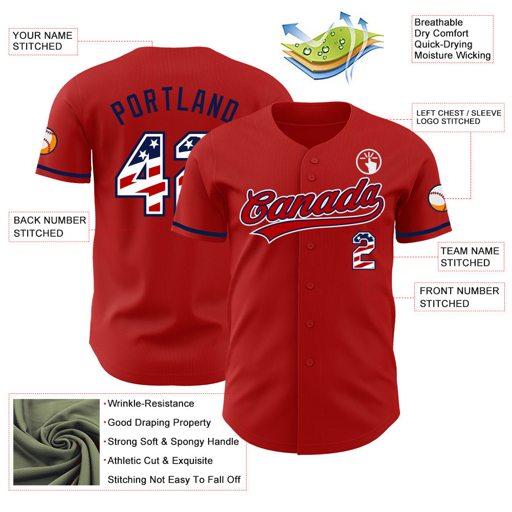 Custom Red USA Flag White-Navy Authentic Baseball Jersey view 3