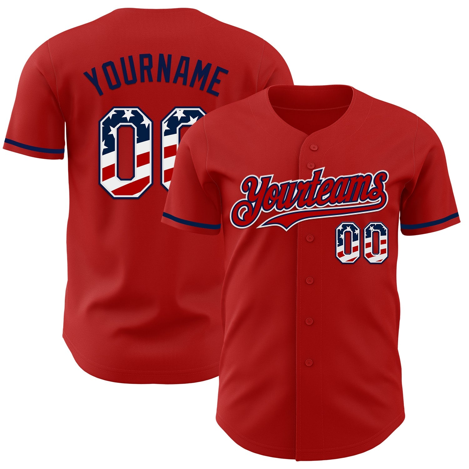 Custom Red USA Flag White-Navy Authentic Baseball Jersey - Main View