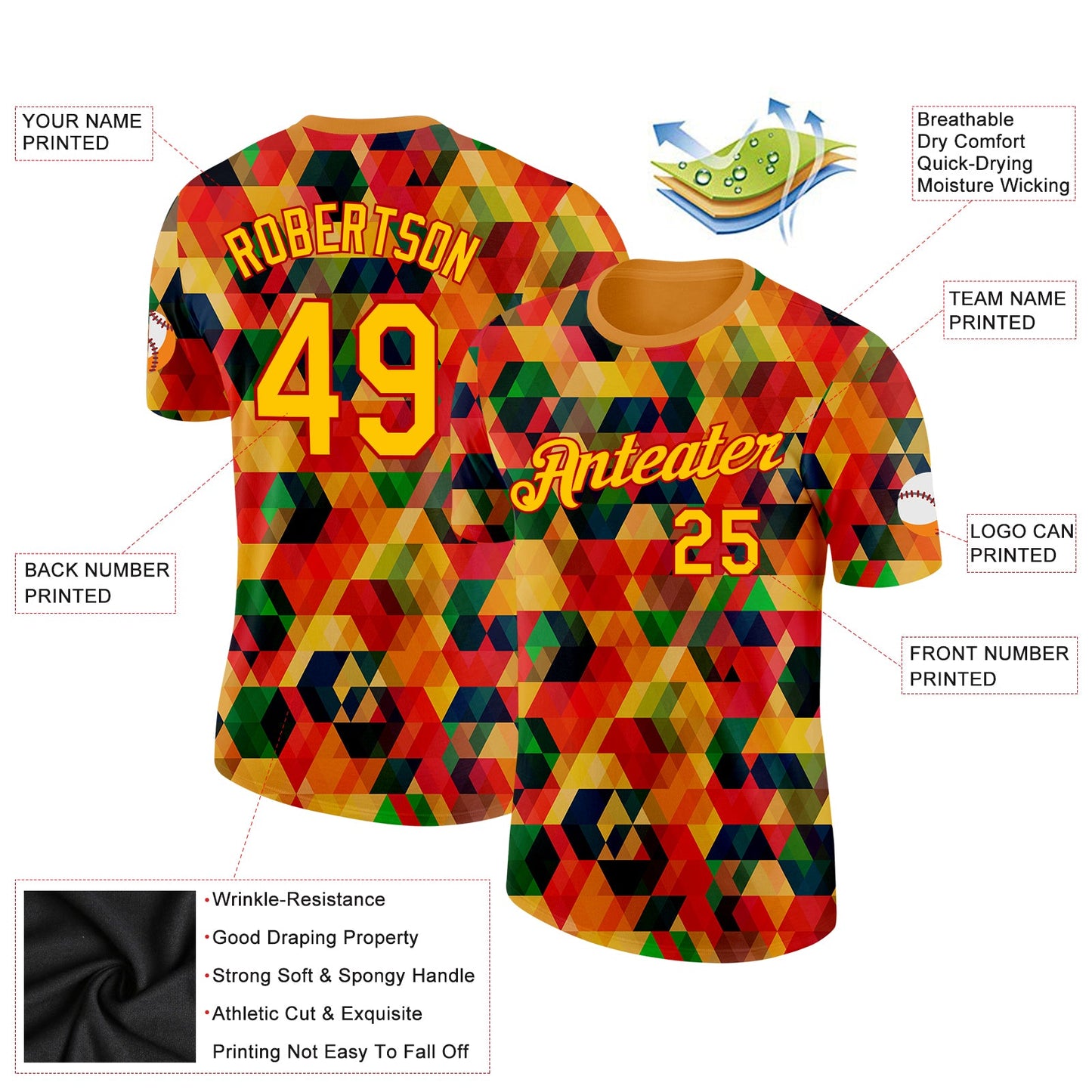 Custom Black Yellow-Red 3D Pattern Design Black History Month Performance T-Shirt view 2