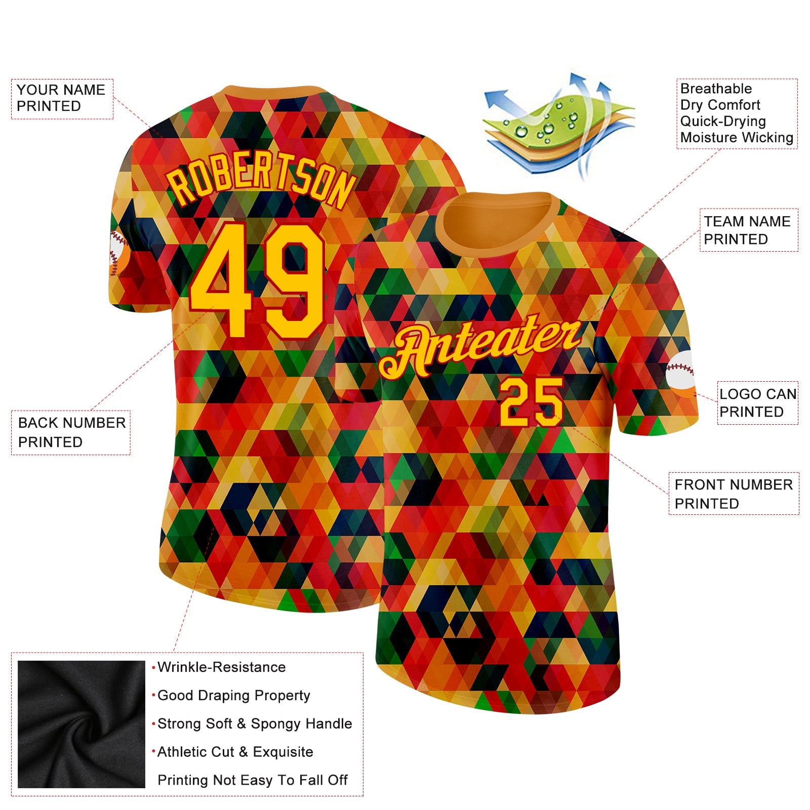 Custom Black Yellow-Red 3D Pattern Design Black History Month Performance T-Shirt view 2