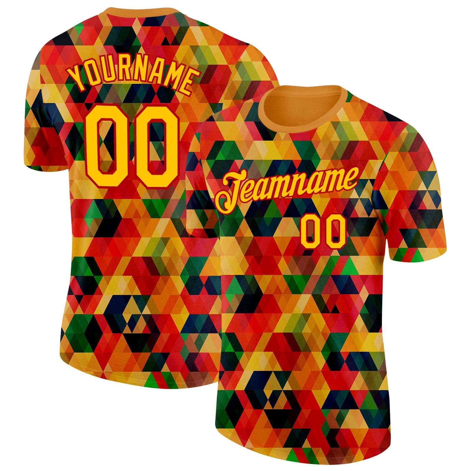 Custom Black Yellow-Red 3D Pattern Design Black History Month Performance T-Shirt - Main View