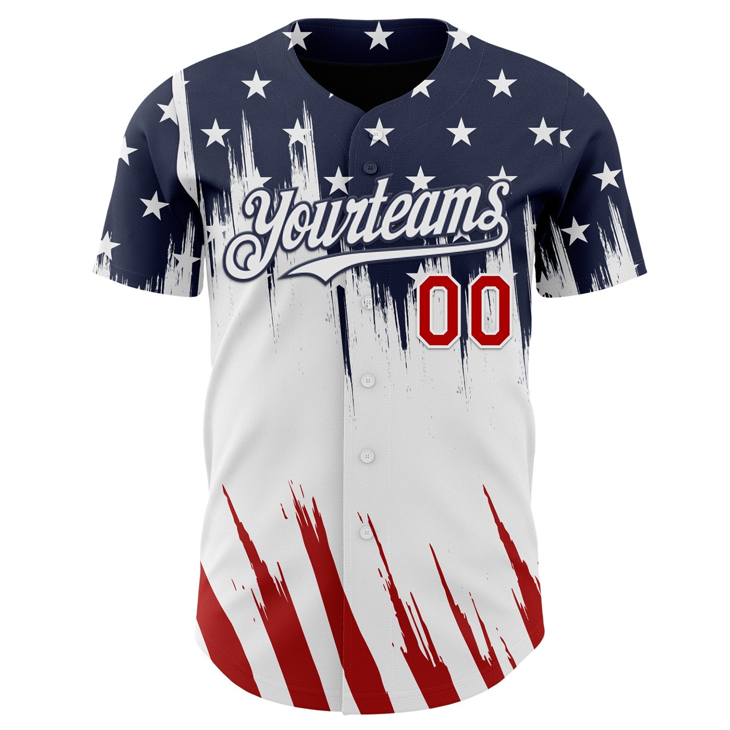 Custom Navy Red-White USA American Flag Authentic Baseball Jersey view 2