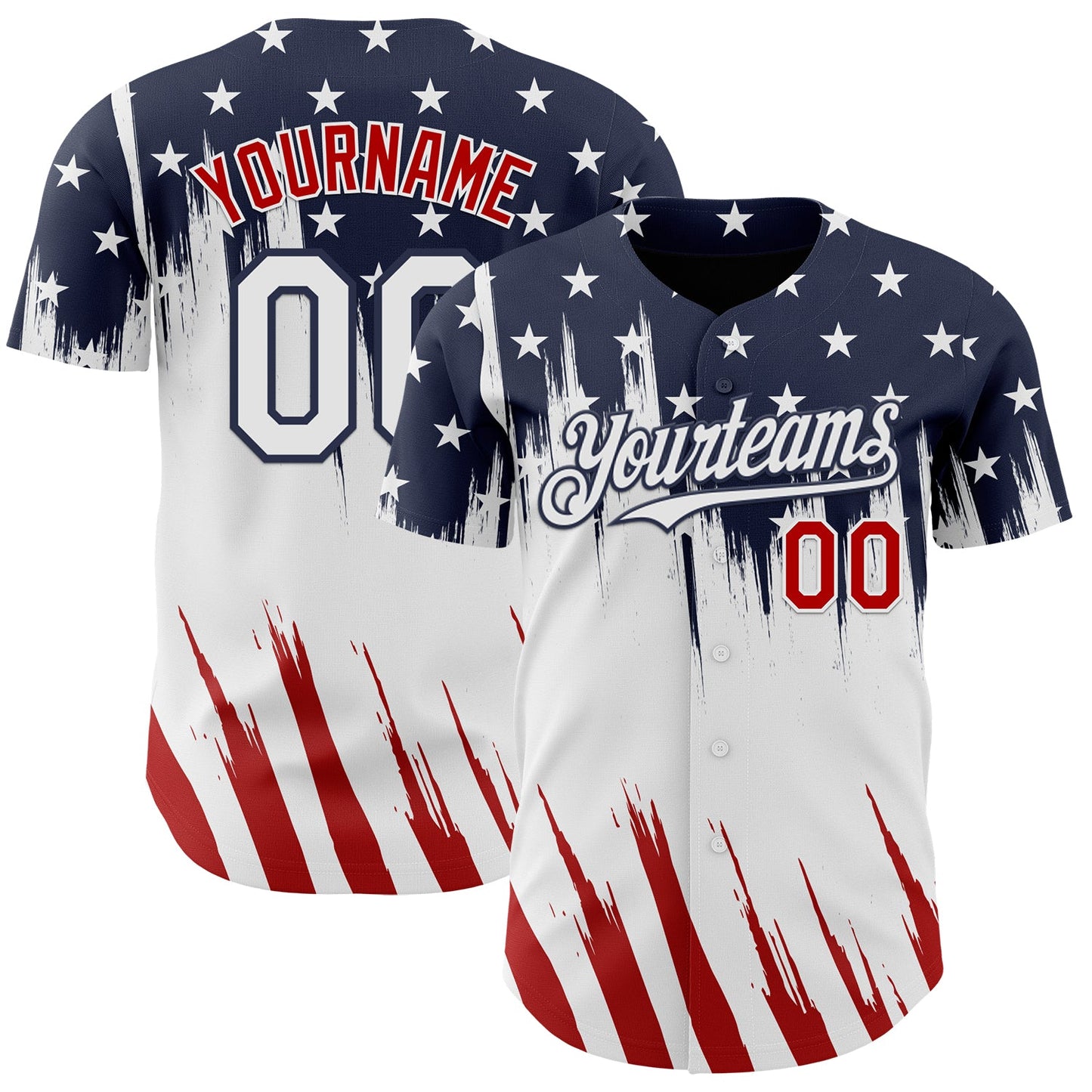 Custom Navy Red-White USA American Flag Authentic Baseball Jersey - Main View