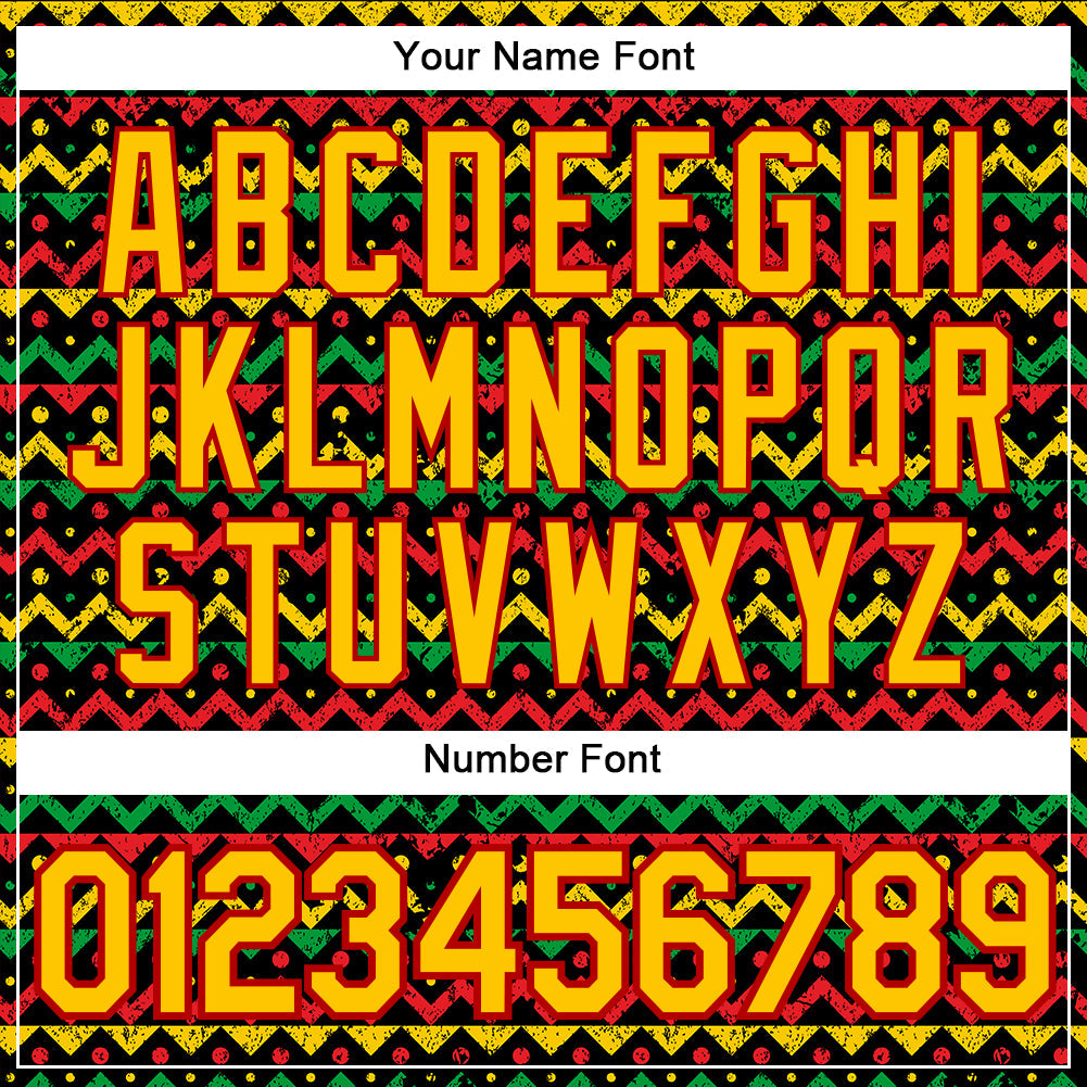 Custom Black Yellow-Red 3D Pattern Design Black History Month Performance T-Shirt view 4