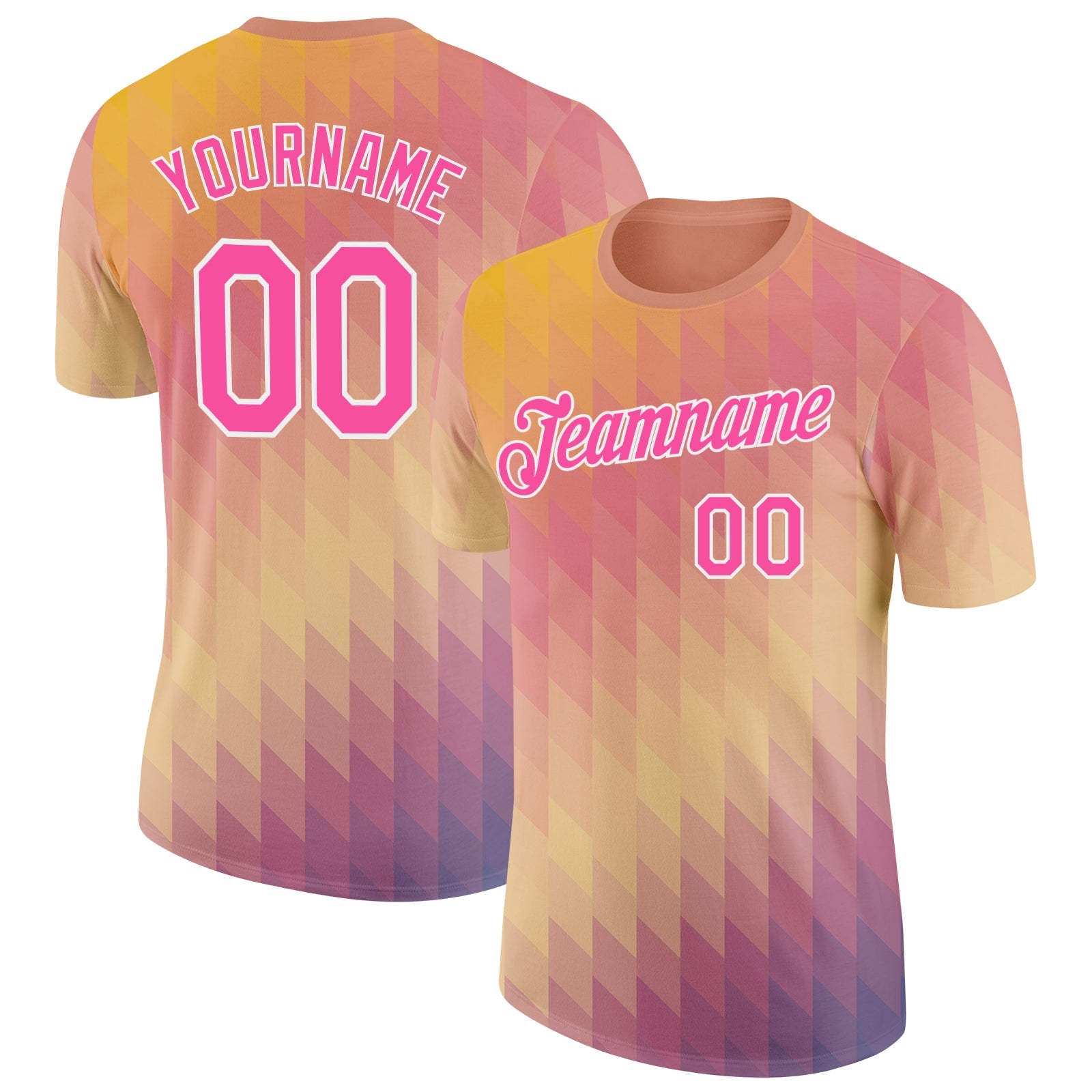 Custom Yellow Pink-White Geometric Gradient Digital Mosaic Performance T-Shirt - Main View