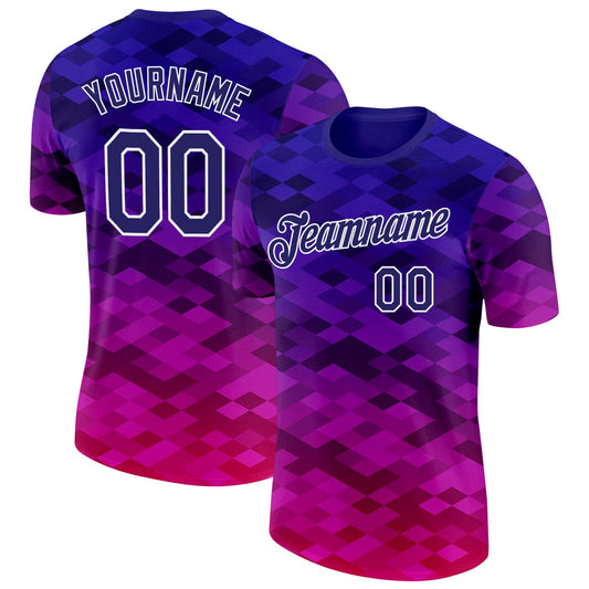 Custom Purple Dark Purple Pink-White Geometric Gradient Digital Mosaic Performance T-Shirt - Main View