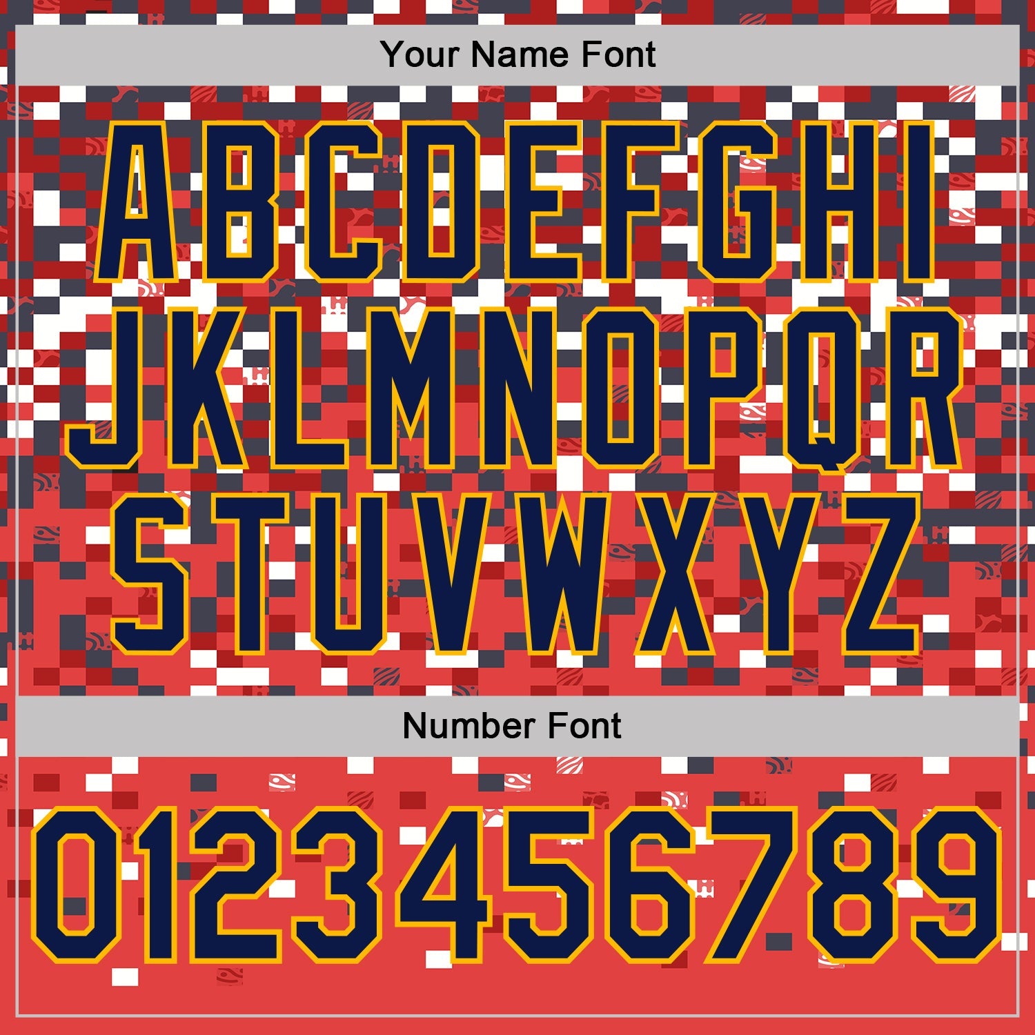 Custom Red Navy-Gold Geometric Digital Mosaic Performance T-Shirt view 4